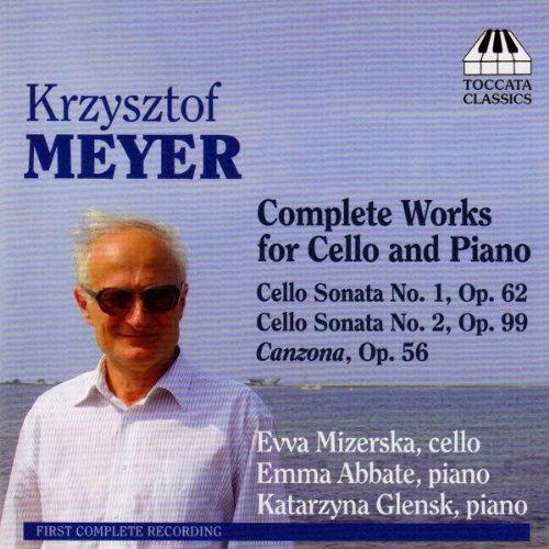 CD cover featuring Krzysztof Meyer's photo, with text on a blue background.