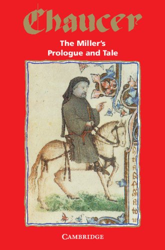 Red book cover with medieval illustration of a man on horseback, titled "Chaucer".