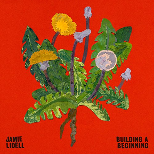 Red album cover with dandelion collage and artist/album name in black text at bottom corners.