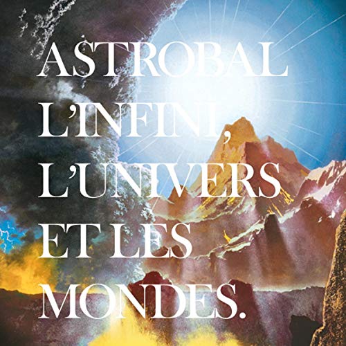 "Album cover with mountain landscape, clouds, and white text on a bright background."