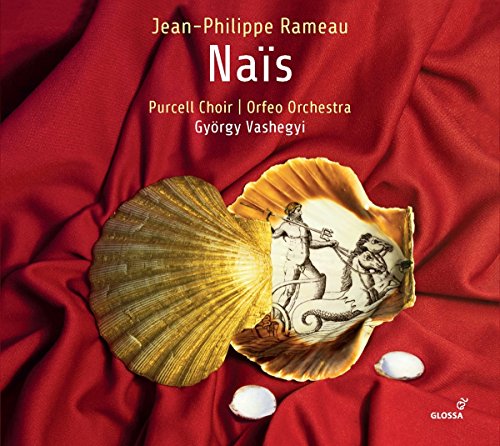 Red fabric background with seashell containing illustration, surrounded by three white seashells.