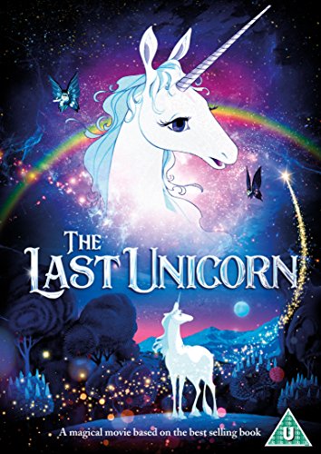 DVD cover featuring a white unicorn with a rainbow and stars in a fantasy landscape.