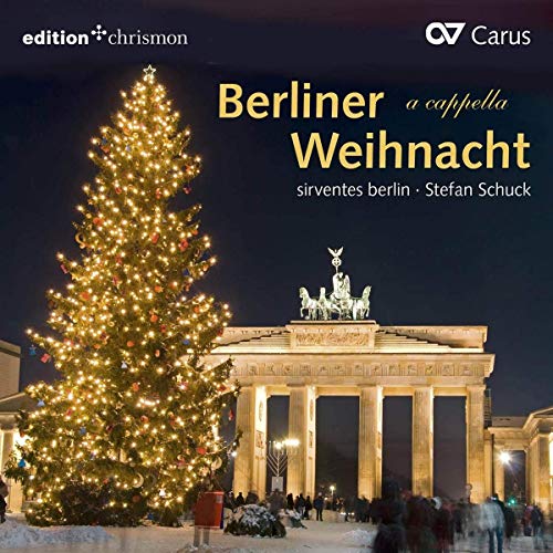 "Christmas album cover featuring a decorated tree and the Brandenburg Gate at night."