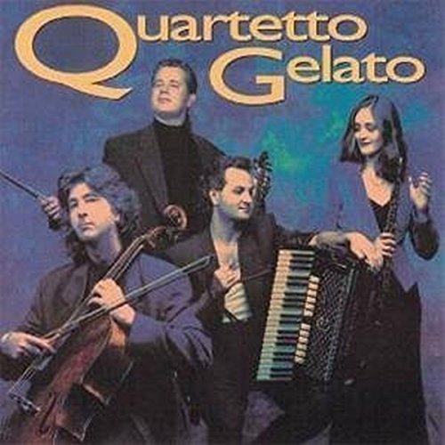 "CD cover featuring four musicians with various instruments against a blue background."