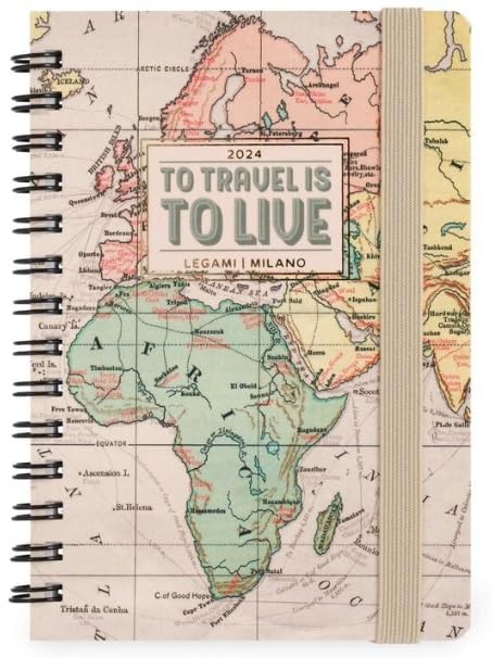 Legami - Spiral Weekly Diary Small, 12 Months, from January 2024 to December 2024, Folding Planner 2024/2025, Elastic Closure, Final Pocket, Address Book, 8.5x13 cm, Travel Theme