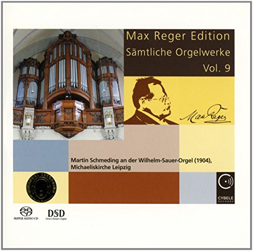 CD cover featuring a pipe organ and a portrait of Max Reger.