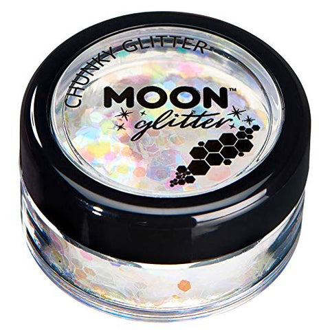 Iridescent Chunky Glitter by Moon Glitter - White - Cosmetic Festival Makeup Glitter for Face, Body, Nails, Hair, Lips - 3g