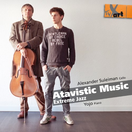 CD album cover with two men, one holding a cello, against a white wall.
