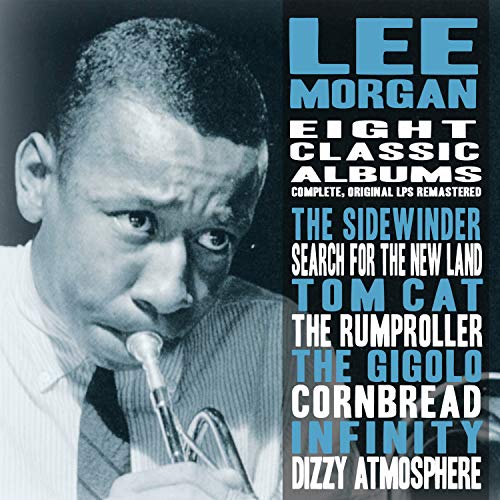 "CD cover featuring Lee Morgan playing trumpet, with album titles listed beside him."