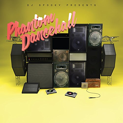"Vinyl record cover with stacked speakers and 'Phantom Dancehall' text on yellow background."