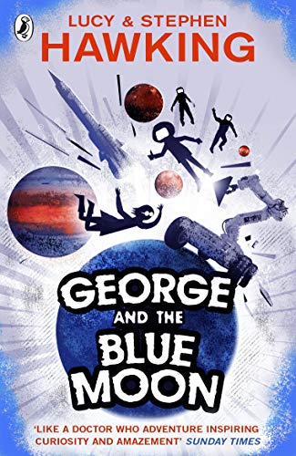 Book cover: blue planet with silhouettes of people floating, surrounded by planets and spaceships.