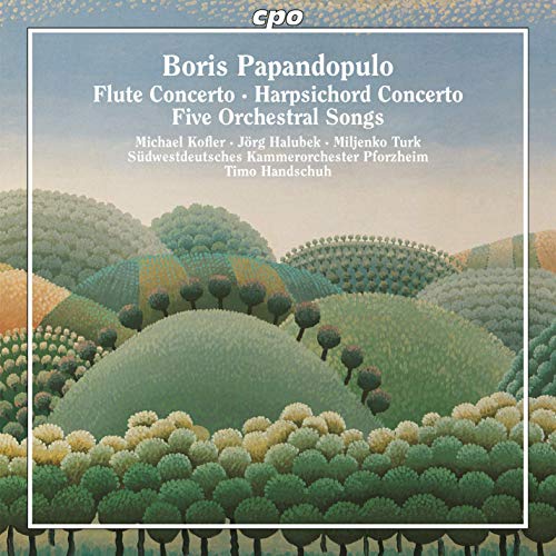 "CD cover with a landscape painting and white text on a transparent background."