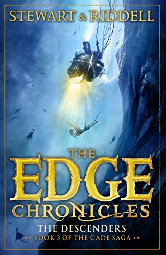 "The Edge Chronicles" book cover featuring a person falling from an airship into a cliffside.