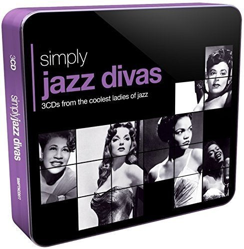 "CD cover with grid of black-and-white female jazz singer portraits on black background."