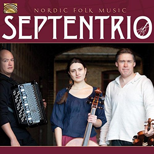 "CD cover featuring three musicians with accordion, cello, and violin against a stone archway."