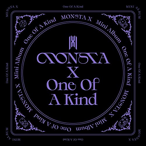 Monsta X “One Of A Kind” album cover, black background with purple text.