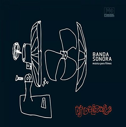 A black album cover with white line drawing of a film projector and red text.