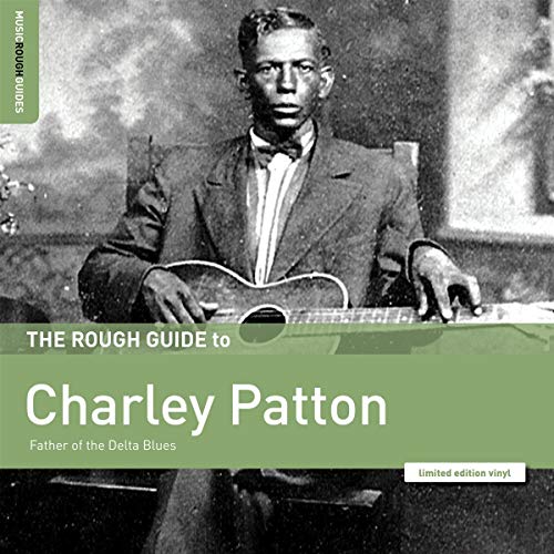 Black and white image of a man holding a guitar on a vinyl record cover.