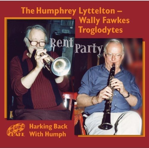 Red album cover with two older men playing trumpet and clarinet.