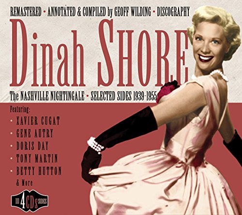 "CD cover featuring Dinah Shore in a pink dress and black gloves."
