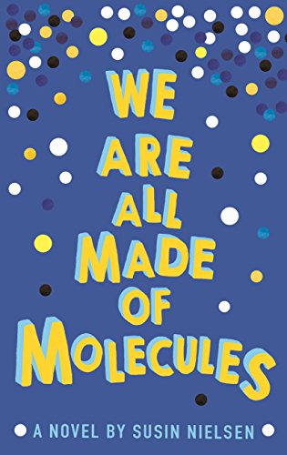 Book cover with yellow title text on blue background with multicolored dots.