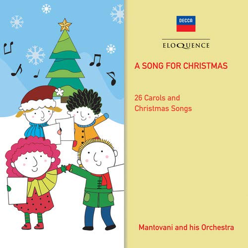 Christmas CD cover featuring cartoon children and a tree on a split blue and yellow background.