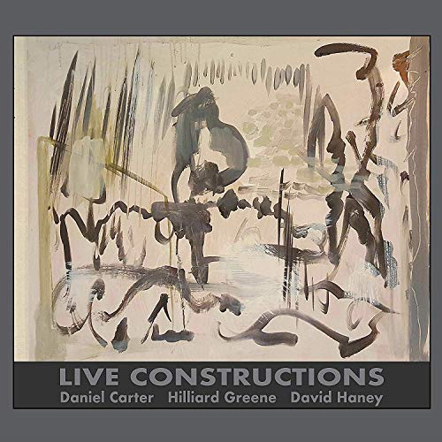 "Album cover with abstract painting and text 'Live Constructions' and artist names."