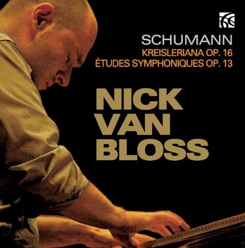 CD cover with a man playing piano, text "Nick Van Bloss" and "Schumann".
