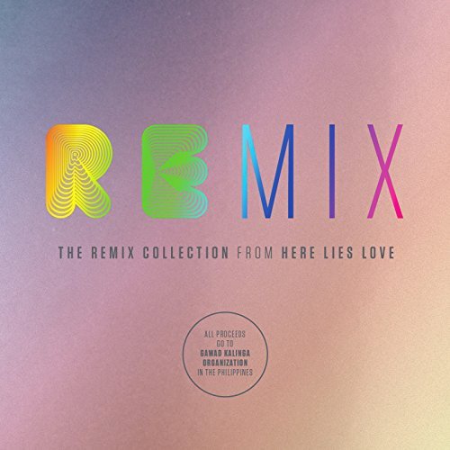 "Album cover with 'REMIX' in colorful letters on a gradient background."