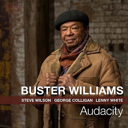 "Album cover with Buster Williams in a brown coat and black beret."
