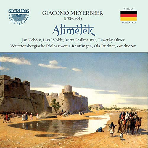 Album cover featuring desert landscape painting with text "Giacomo Meyerbeer: Alimelek" and performer names.