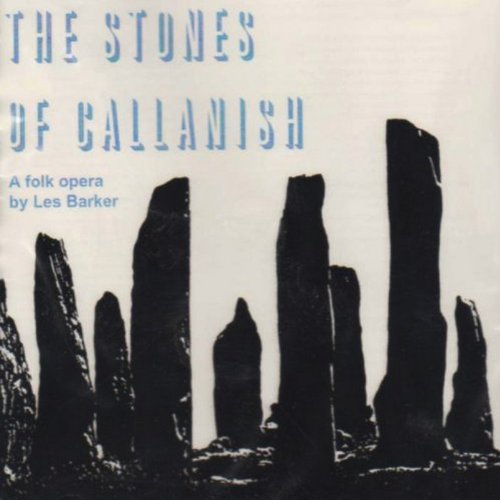 "CD cover featuring silhouetted standing stones against a white background with blue title text."