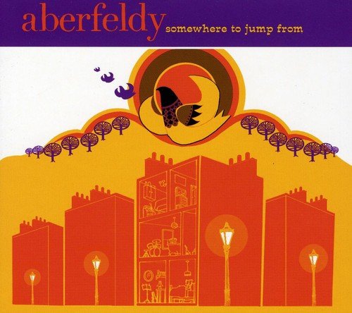 "Album cover art featuring a bird jumping from a rooftop, with stylized cityscape below."