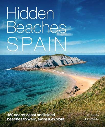 Book cover: “Hidden Beaches Spain” with a coastal island scene.