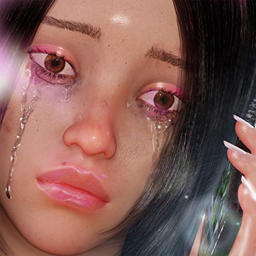 A woman with tears streaming down her face, looking directly at the camera.