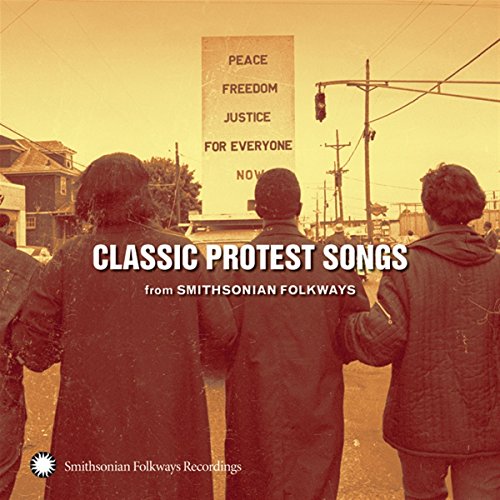 Album cover with three people holding hands and a protest sign in the background.