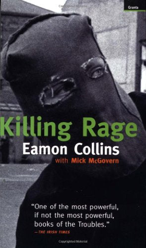"Killing Rage" book cover featuring a black-and-white masked figure with torn hood.