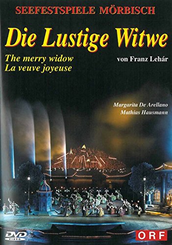 "DVD cover for 'Die Lustige Witwe' featuring a nighttime stage performance with dancers."