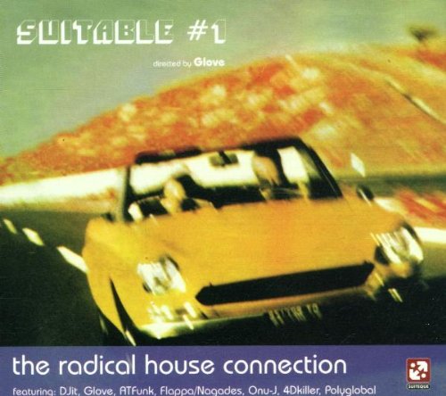 "CD cover with a yellow sports car and text 'Suitable #1' and 'the radical house connection'."