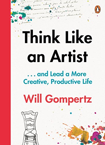 Book cover with title "Think Like an Artist" and author's name, surrounded by paint splatters.