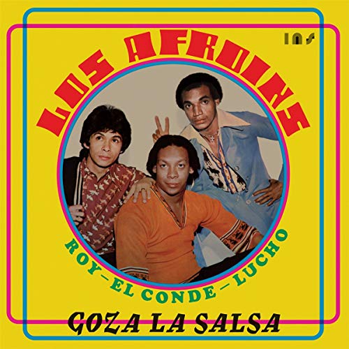 "Album cover with three men inside a blue circle on a yellow background."
