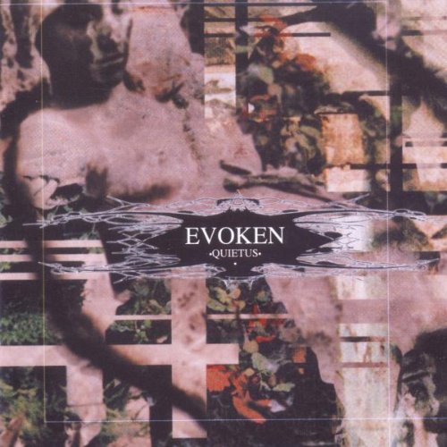 "CD album cover with 'Evoken - Quietus' text on a dark, abstract background."