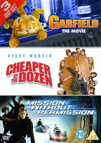 "DVD cover featuring three movie posters: Garfield, Cheaper by the Dozen, and Mission Without Permission."