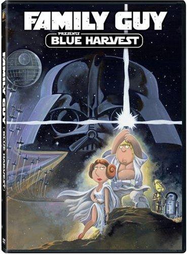 DVD case for "Family Guy: Blue Harvest" with cartoon characters parodying Star Wars characters.