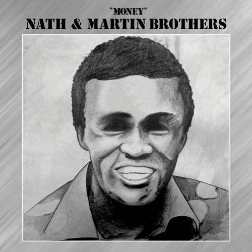 "Album cover with a black and white sketch of a smiling man's face."