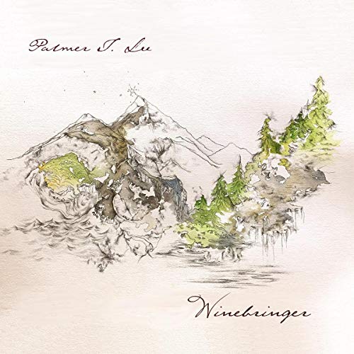 "Album cover with watercolor mountain landscape, trees, and artist's name and album title in cursive."