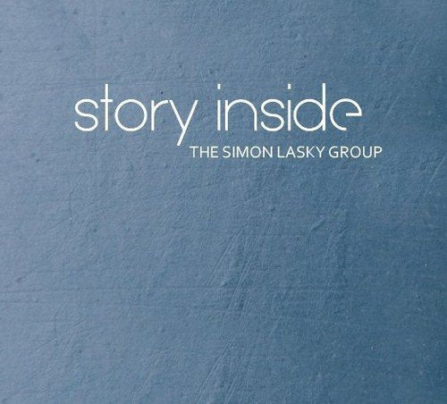 A blue textured background with white text reading "story inside" and "The Simon Lasky Group".