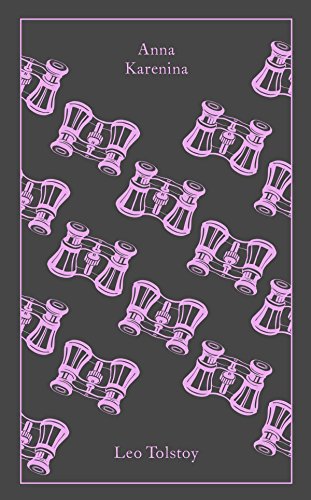"Book cover with dark grey background, pink opera glasses pattern, and white author and title text."