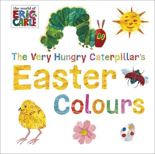"Children's book cover featuring a green caterpillar and colorful Easter-themed illustrations."