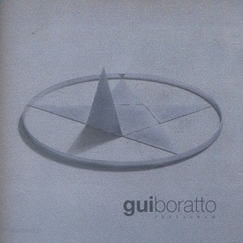 The alt text for the image is: "Silver pentagram sculpture on a reflective circular surface, with 'guiboratto PENTAGRAM' text."